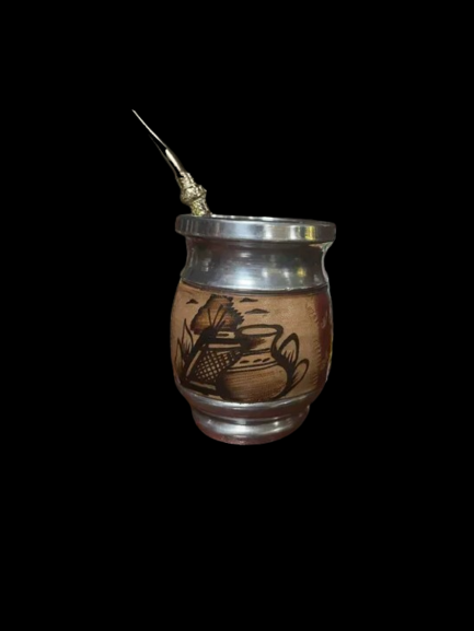 Metal Calabash for Mate with leather decor